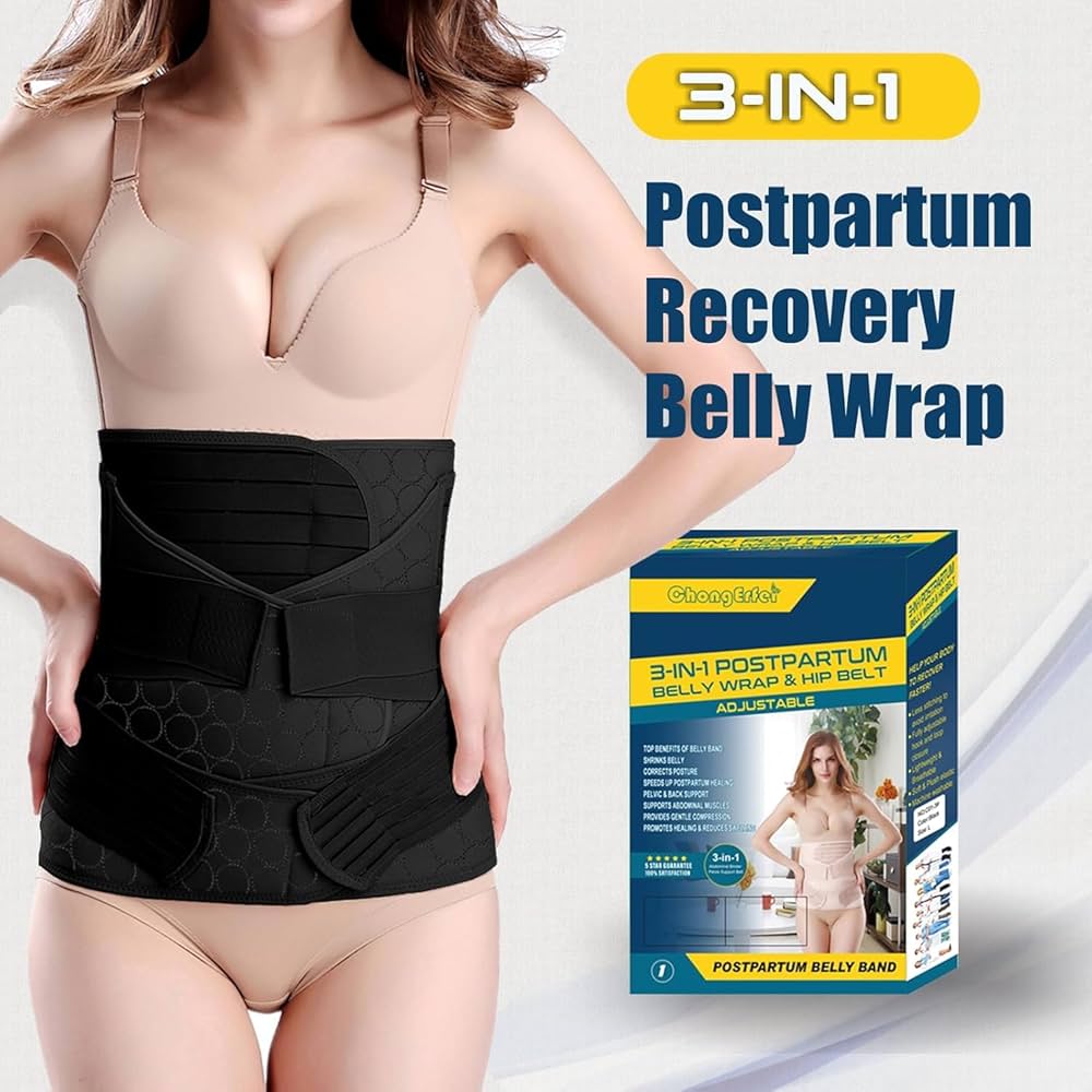 Banda para el vientre posparto 3 en 1, cinturón de recuperación para vientre/cintura/pelvis, banda posparto negra, talla L