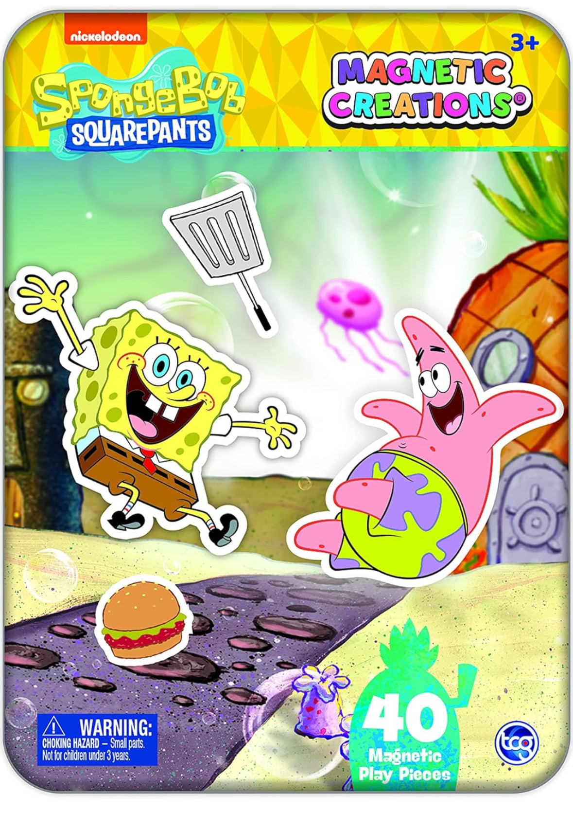 Bob Esponja - Lata de creaciones magnéticas - Juego de disfraces - Incluye 2 hojas de imanes de vestir Mix & Match
