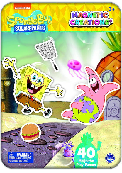 Bob Esponja - Lata de creaciones magnéticas - Juego de disfraces - Incluye 2 hojas de imanes de vestir Mix & Match
