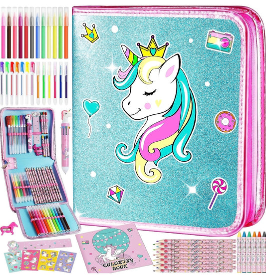 Juego de marcadores lavables de unicornio con estuche de lápices con purpurina