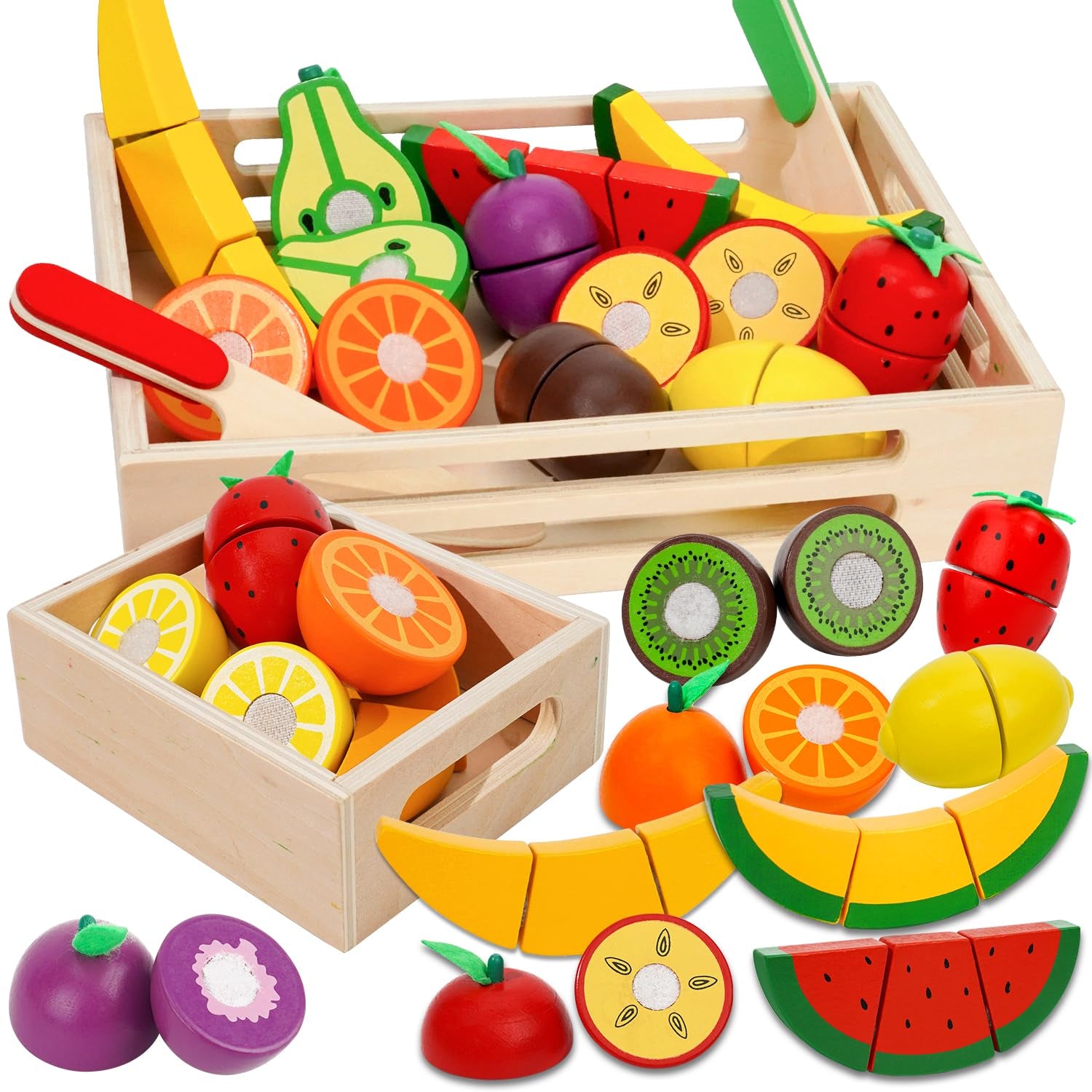 BAODLON Juego de frutas de madera para cortar