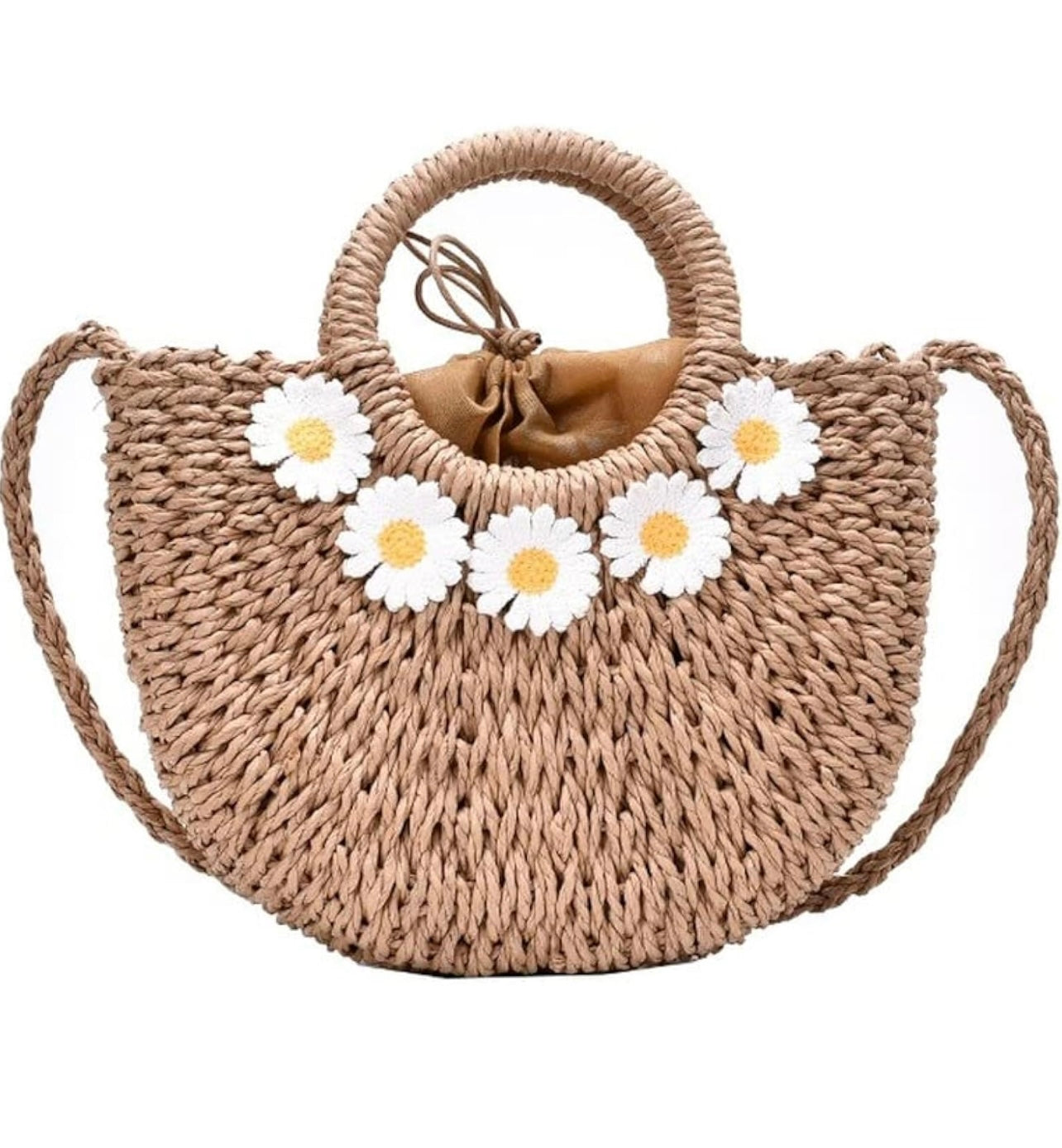 Bolso pequeño de playa tejido con pajita para mujer, diseño de margaritas