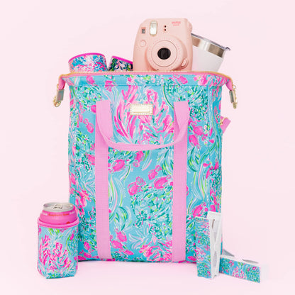 Lilly Pulitzer Mochila térmica térmica de gran capacidad, rosa/azul, portátil
