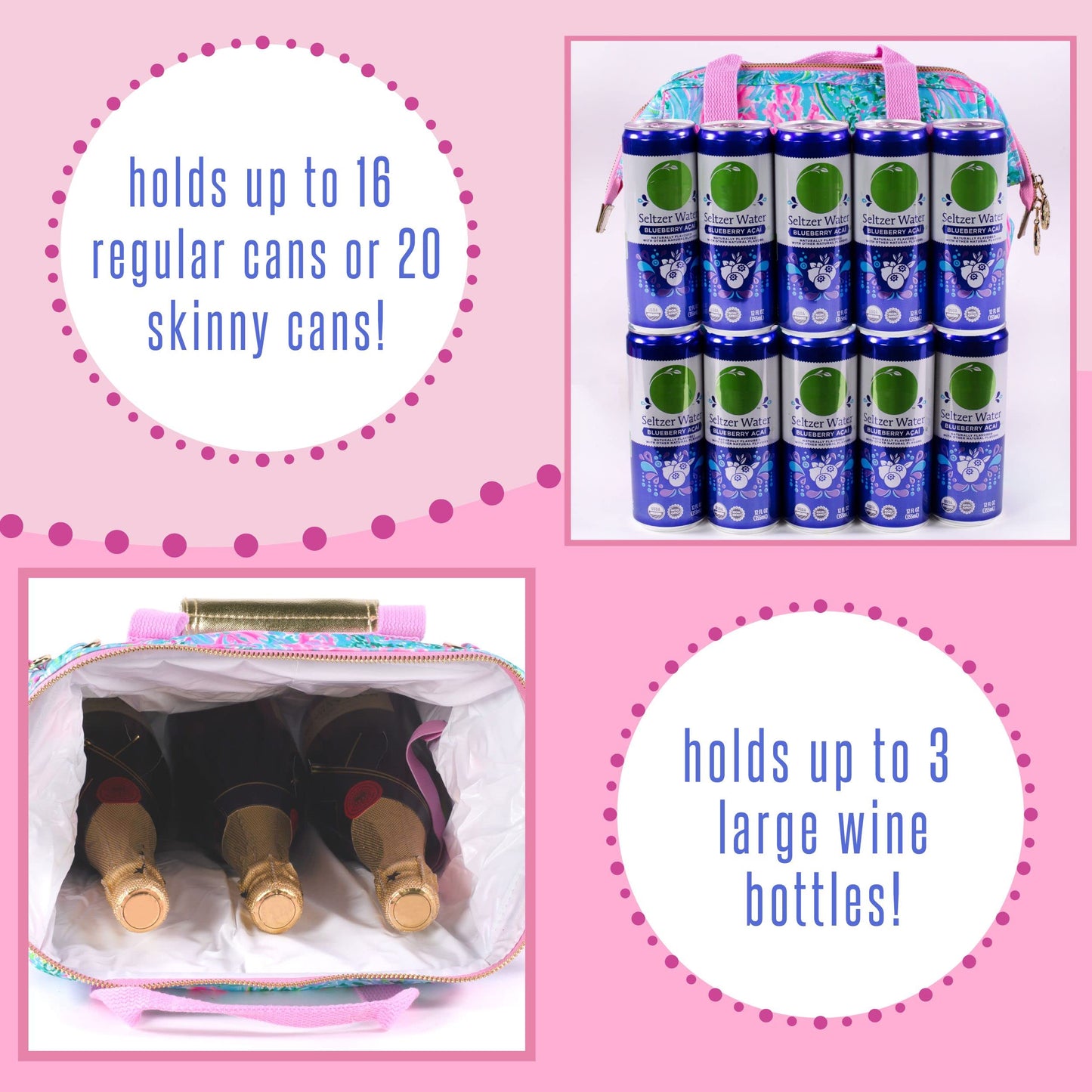 Lilly Pulitzer Mochila térmica térmica de gran capacidad, rosa/azul, portátil