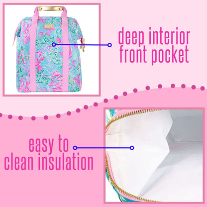 Lilly Pulitzer Mochila térmica térmica de gran capacidad, rosa/azul, portátil