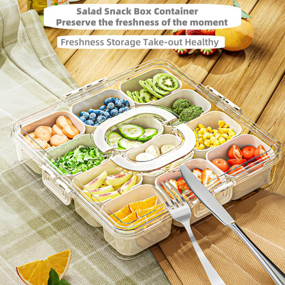 Contenedor para aperitivos, 12 compartimentos con tapa y asa dividida