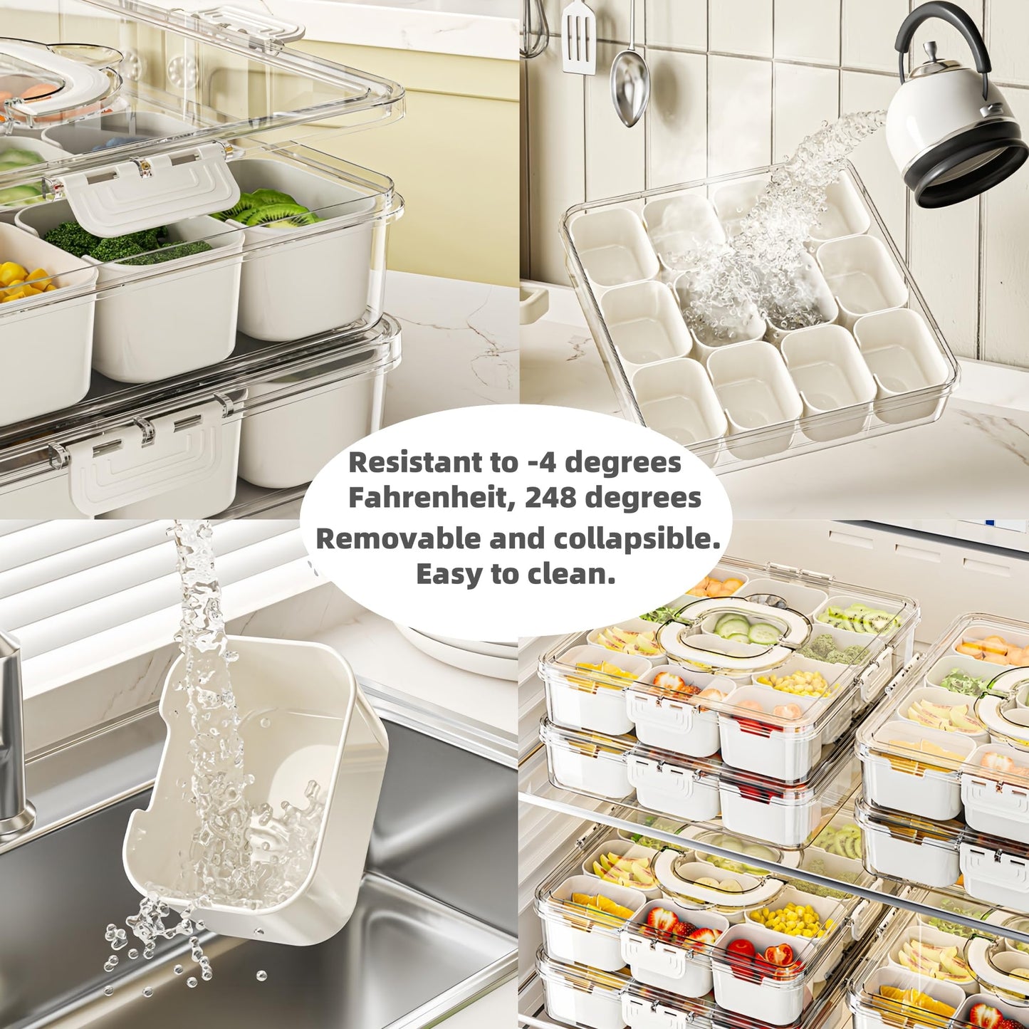 Contenedor para aperitivos, 12 compartimentos con tapa y asa dividida