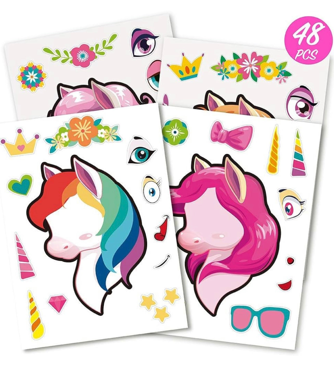 Mocoosy 48 hojas de pegatinas de unicornio con forma de cara