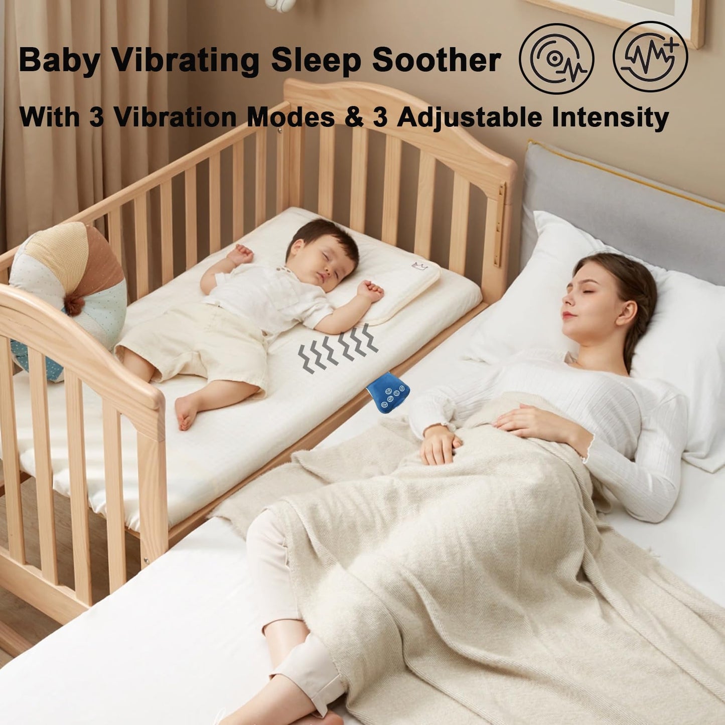 Sueño vibratorio para bebé, máquina portátil de ruido blanco para bebé adulto, 3 modos de vibración ajustables, 26 sonidos relajantes