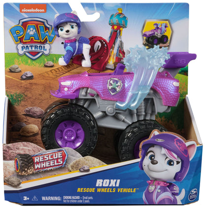Paw Patrol: Rescue Wheels Roxi Monster Truck con transformación y figura de acción coleccionable
