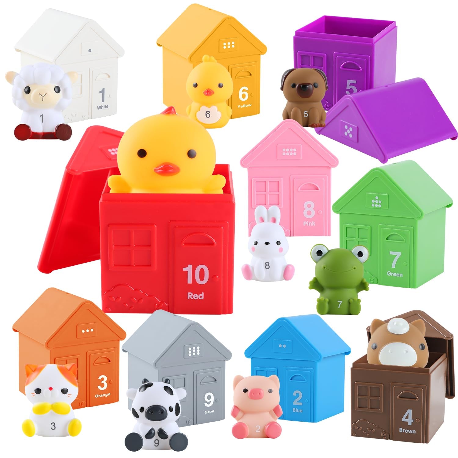 Marionetas de dedos de animales de granja, conteo Montessori, juegos de motor fino para emparejar y clasificar