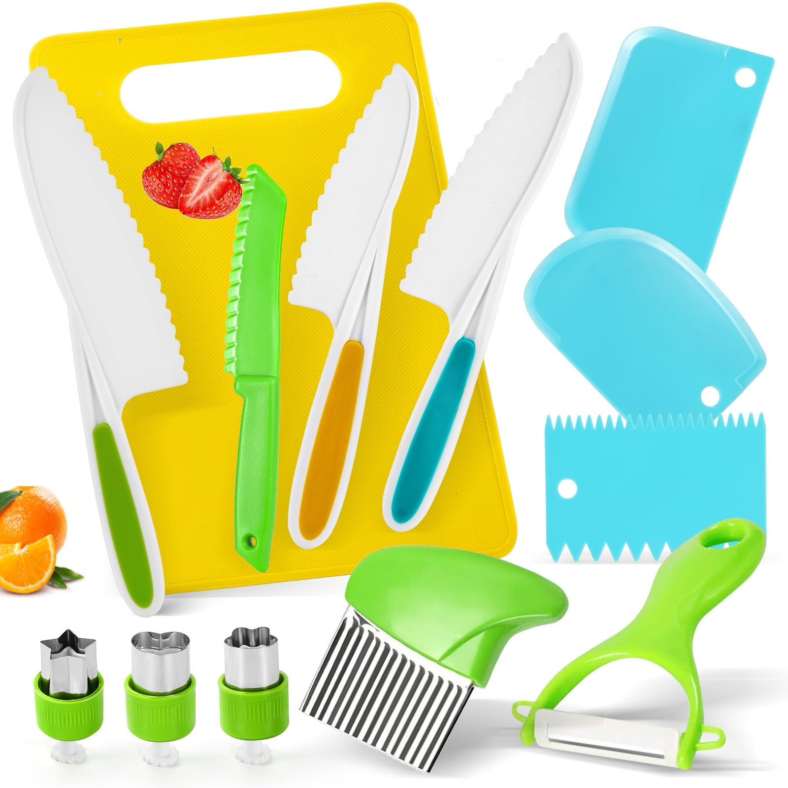 TOVIKI juego de cuchillos de cocina para niños de 13 piezas con tabla de cortar