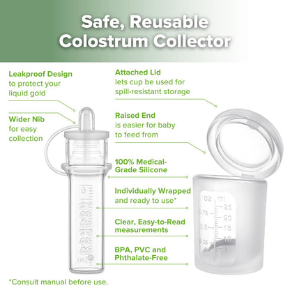 Colecctor de calostro haakaa 6ml/6 piezas y taza de alimentación con tapa 25ml/1 pieza Set - Colecta