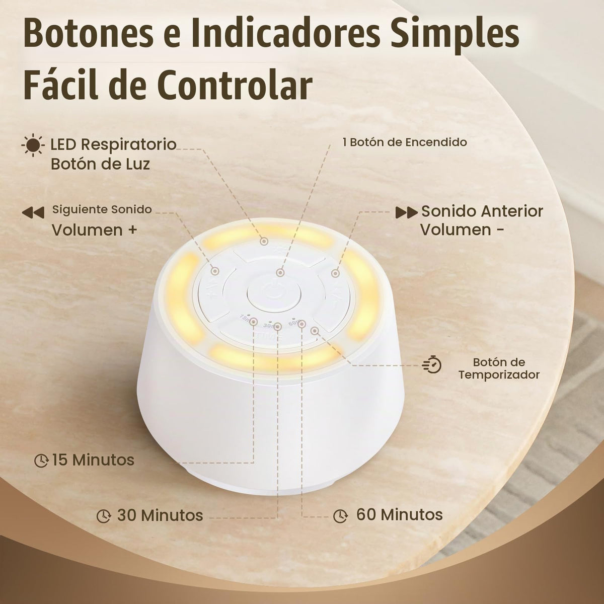 Máquina de sonido de ruido blanco con luz nocturna recargable con 16 sonidos relajantes