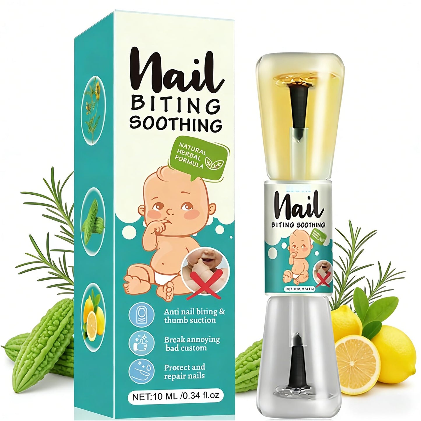 Esmalte de uñas amargo para niños pequeños, deja de chupar el pulgar y morderse las uñas, mezcla de hierbas suave