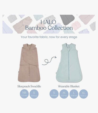 HALO SleepSack arrullo SuperSuave, viscosa de bambú acogedora, arrullo ajustable en 3 direcciones, cremallera de 2 vías, 2 TOG, Small 3-6 meses