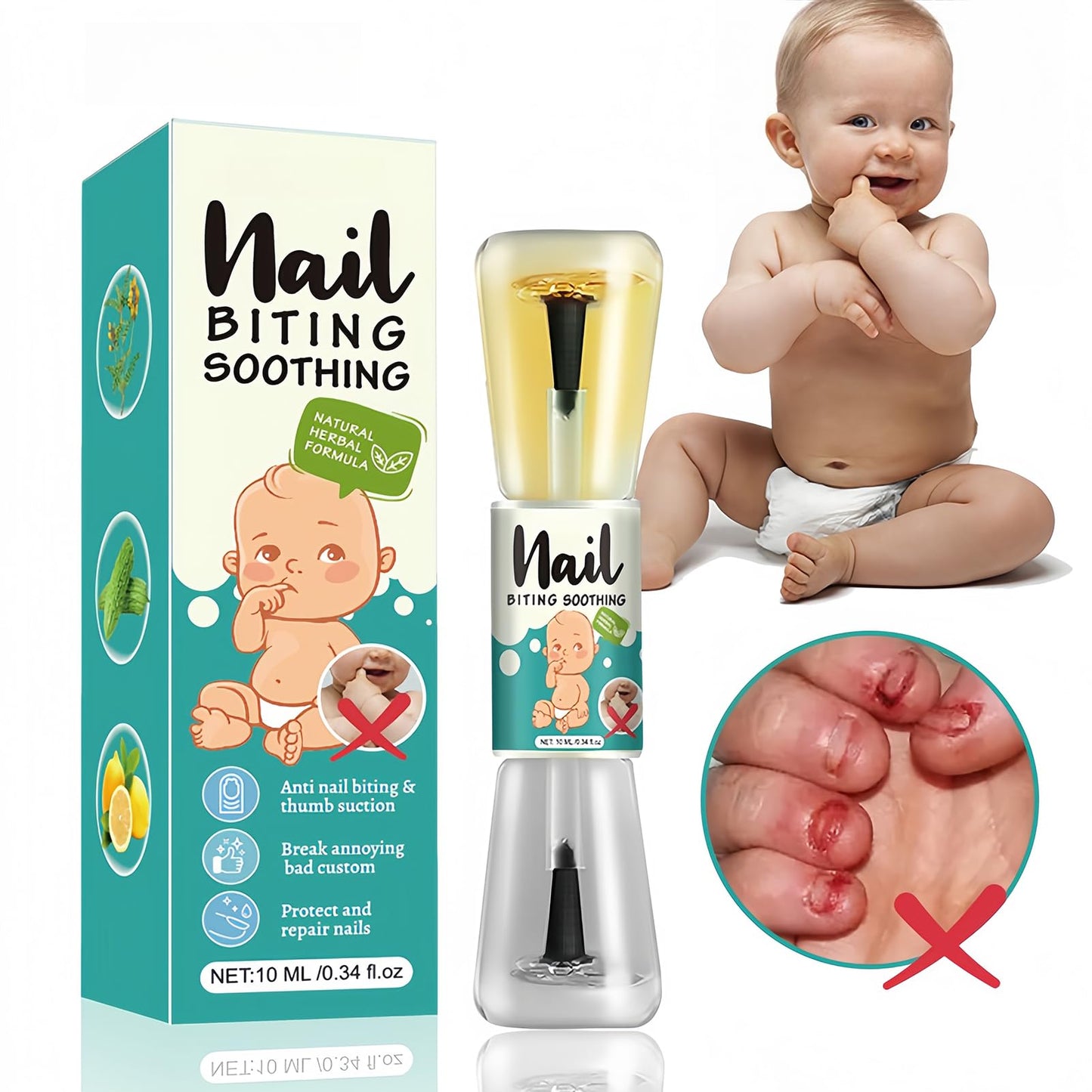 Esmalte de uñas amargo para niños pequeños, deja de chupar el pulgar y morderse las uñas, mezcla de hierbas suave