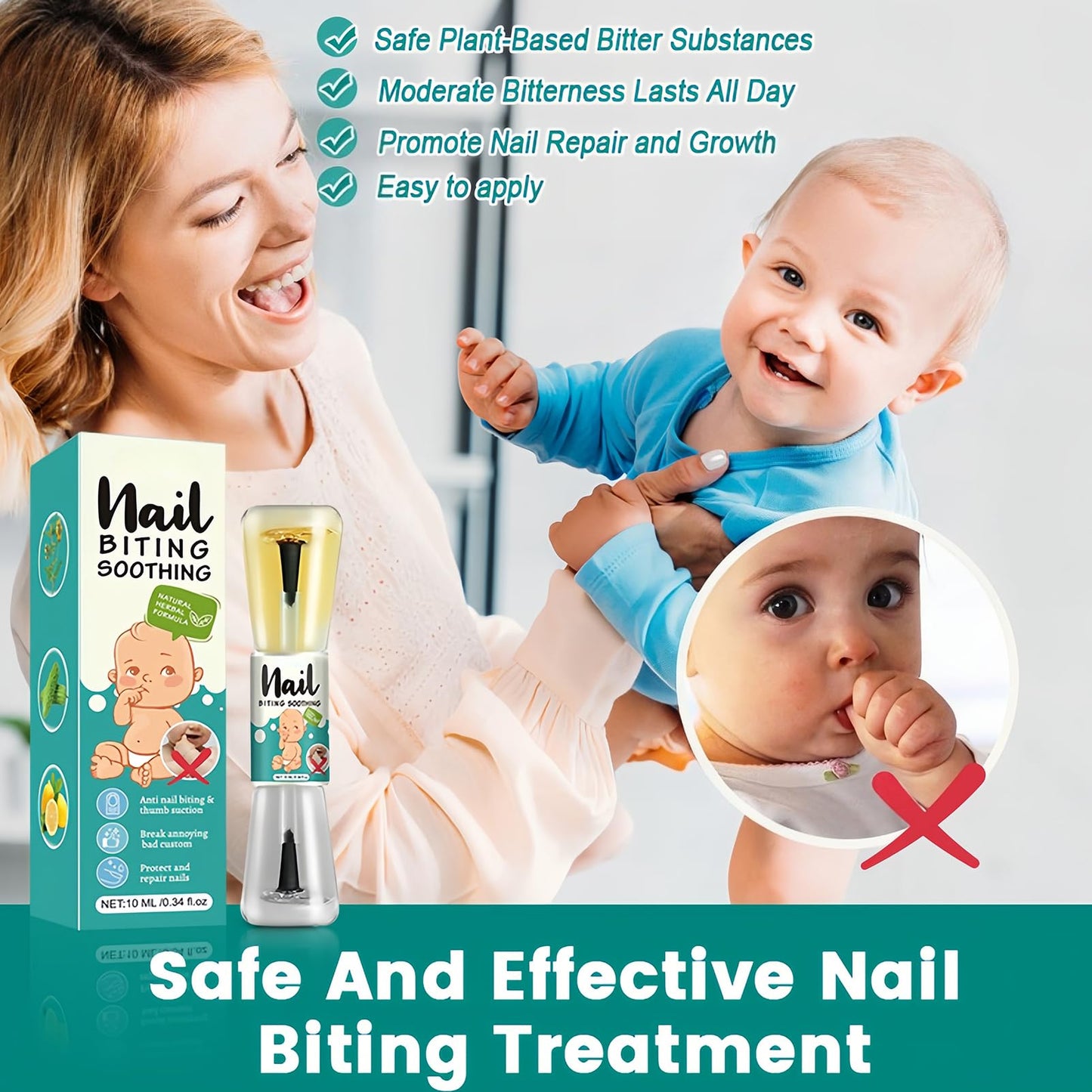 Esmalte de uñas amargo para niños pequeños, deja de chupar el pulgar y morderse las uñas, mezcla de hierbas suave