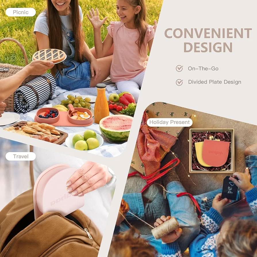 Platos llanos plegables de silicona, platos para bebé, esenciales de viaje