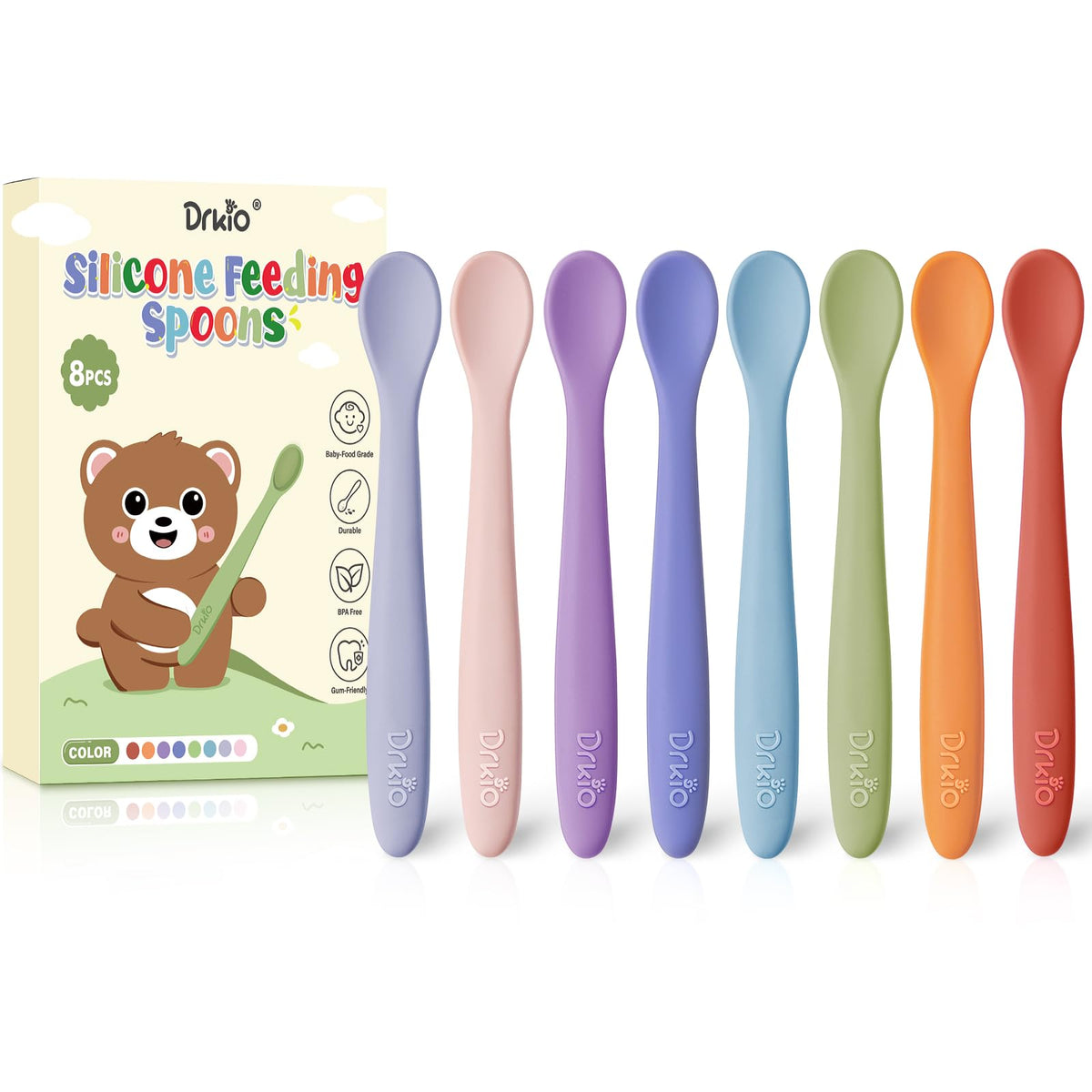 DRKIO 8 piezas de silicona cucharas de bebé