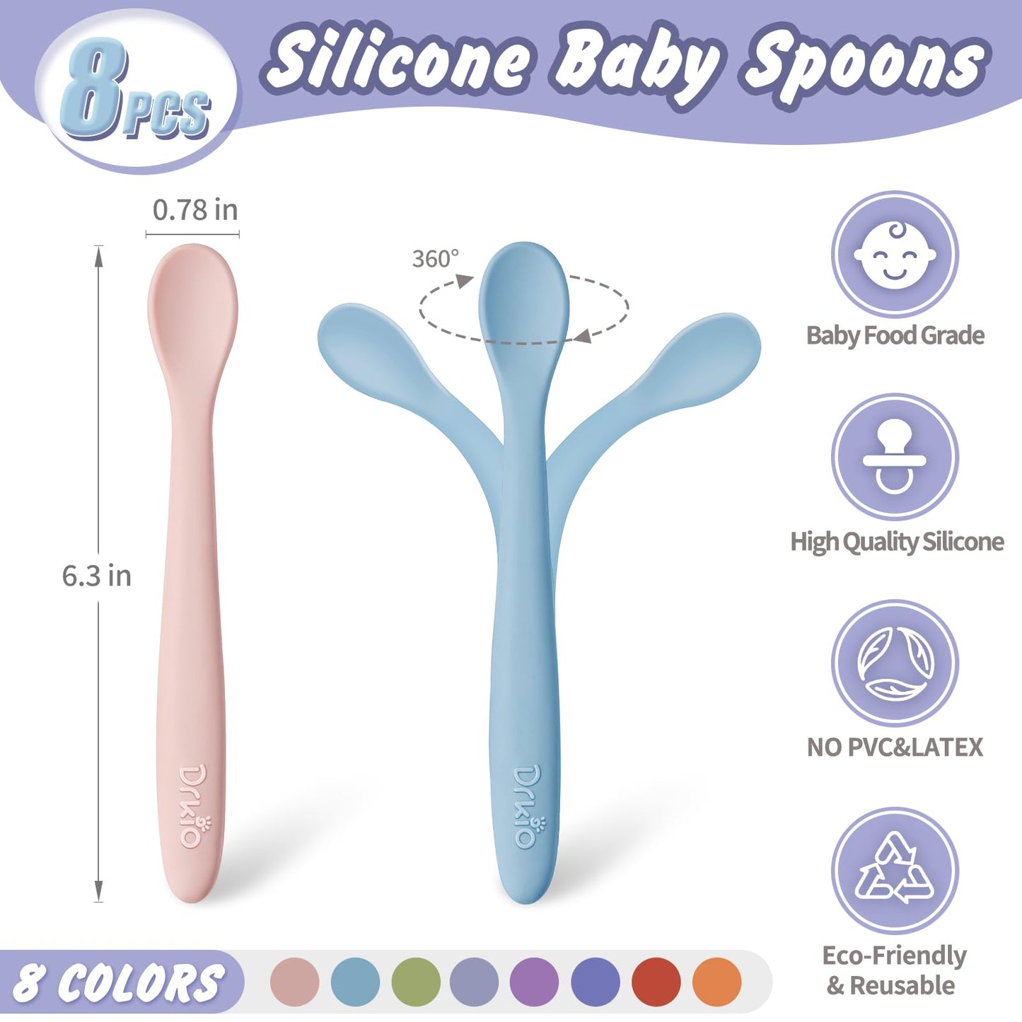 DRKIO 8 piezas de silicona cucharas de bebé