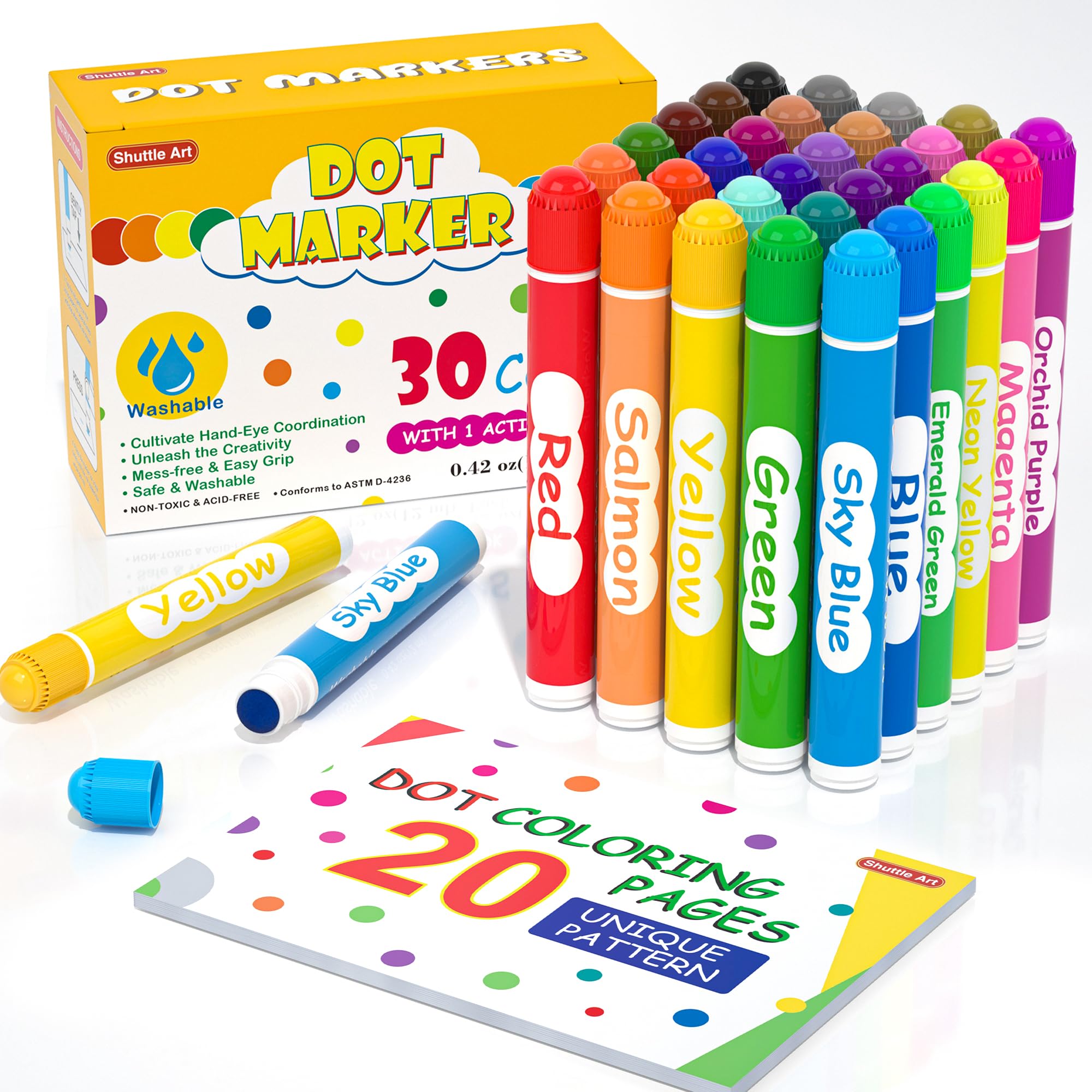 Shuttle Art Dot Markers, 30 colores lavables para niños