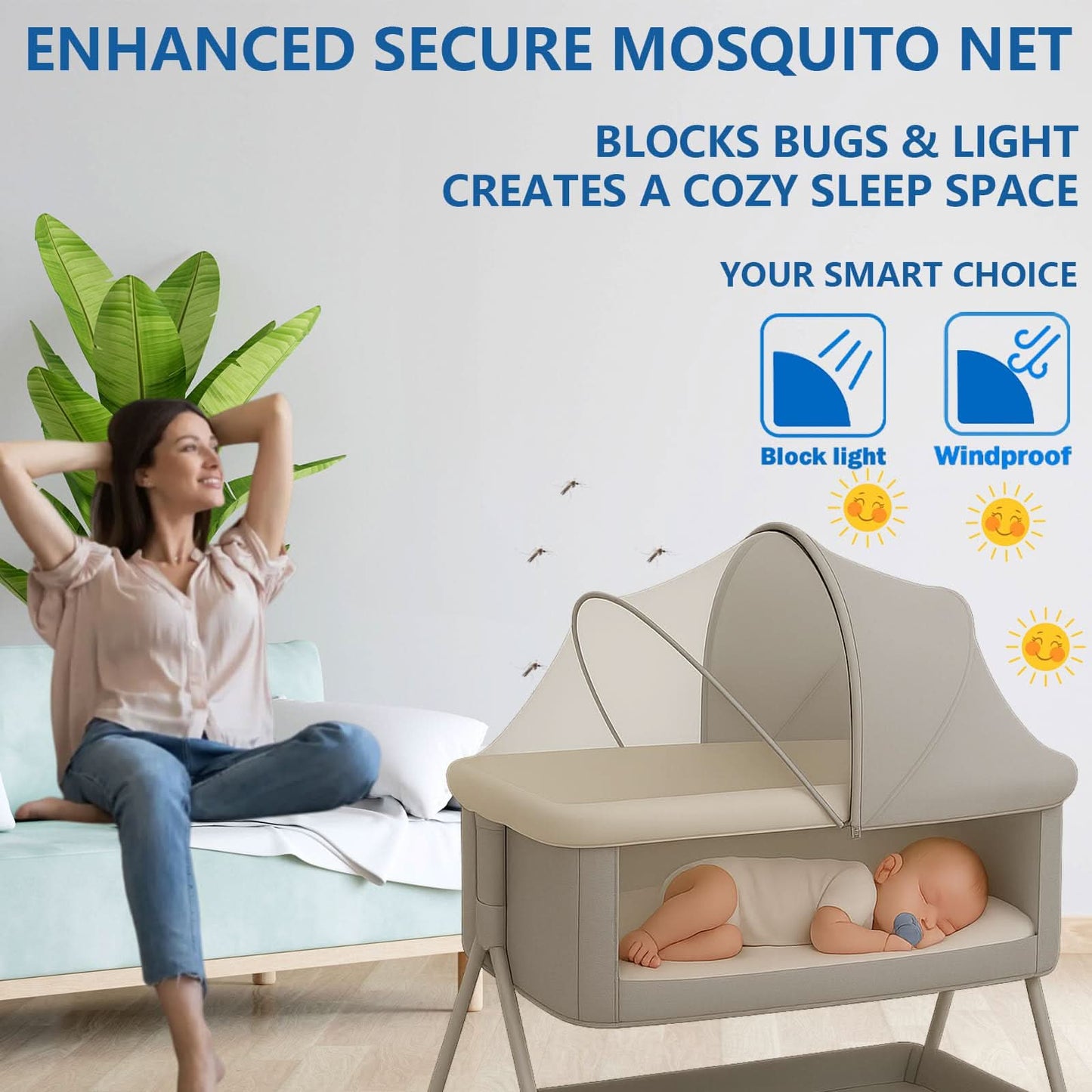 Funda portátil para moisés con mosquitera y cremallera de 2 vías