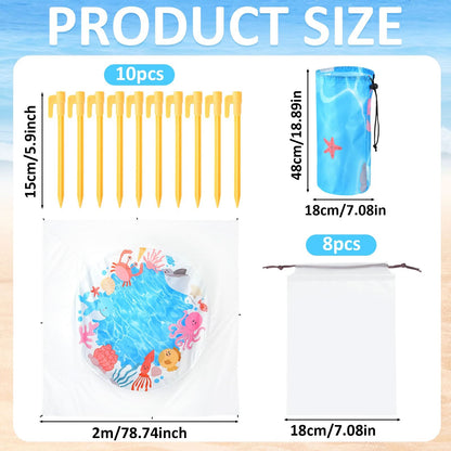 Tapete portátil para piscina de playa para bebé, 7.2 x 7.2 pies