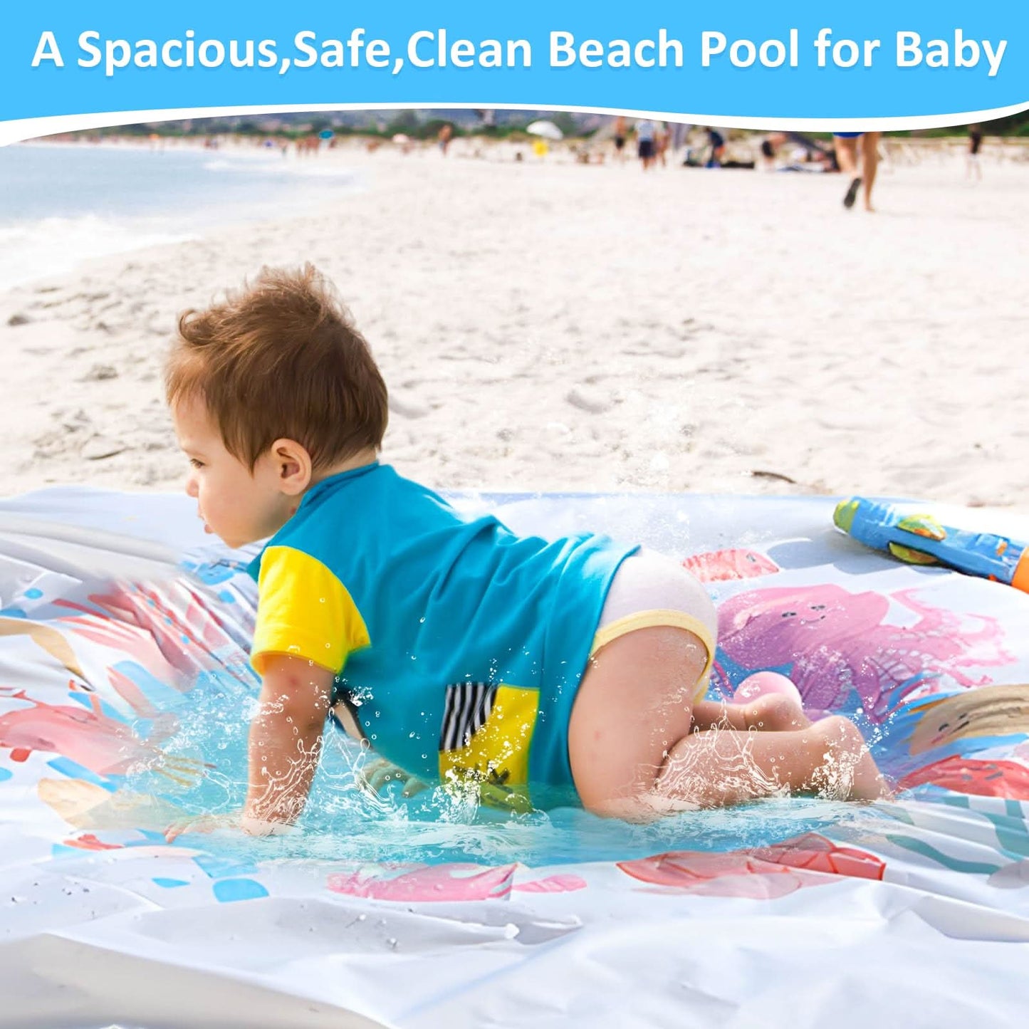 Tapete portátil para piscina de playa para bebé, 7.2 x 7.2 pies