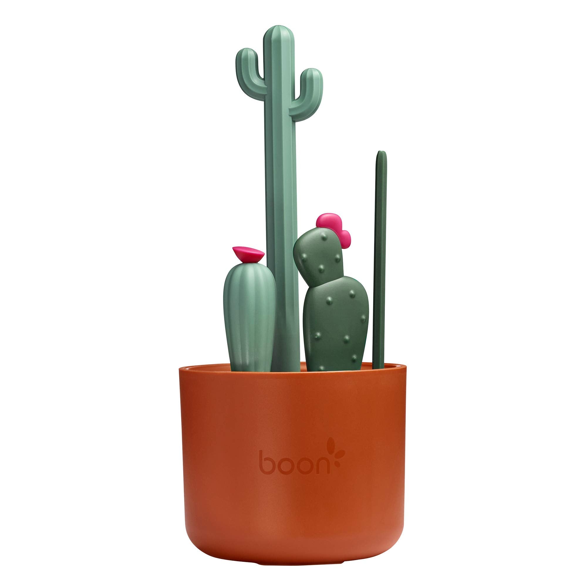 Boon - Juego de cepillos en forma de cactus para limpiar biberones, color terracota