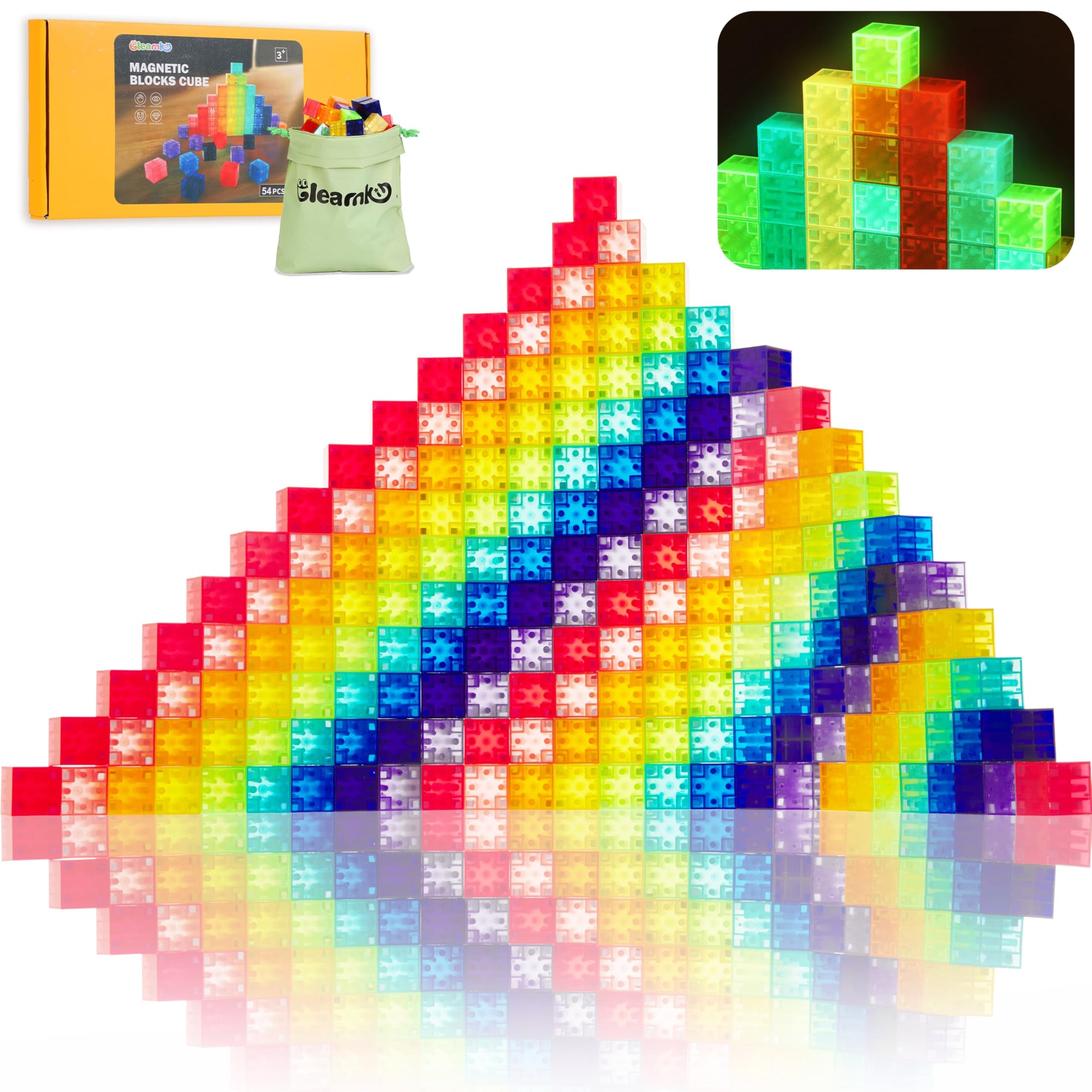 Gleamkid juego de bloques magnéticos de 54 piezas, que brilla en la oscuridad