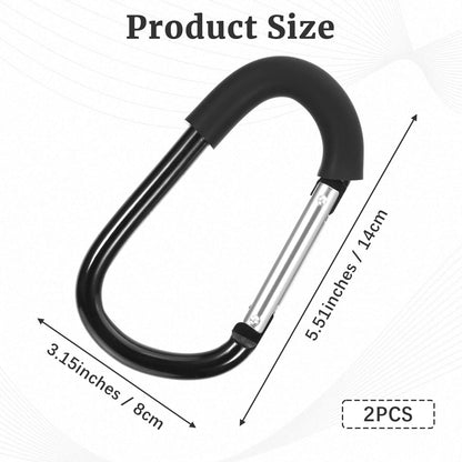 Paquete de 2 ganchos para cochecito, clip de mosquetón grande