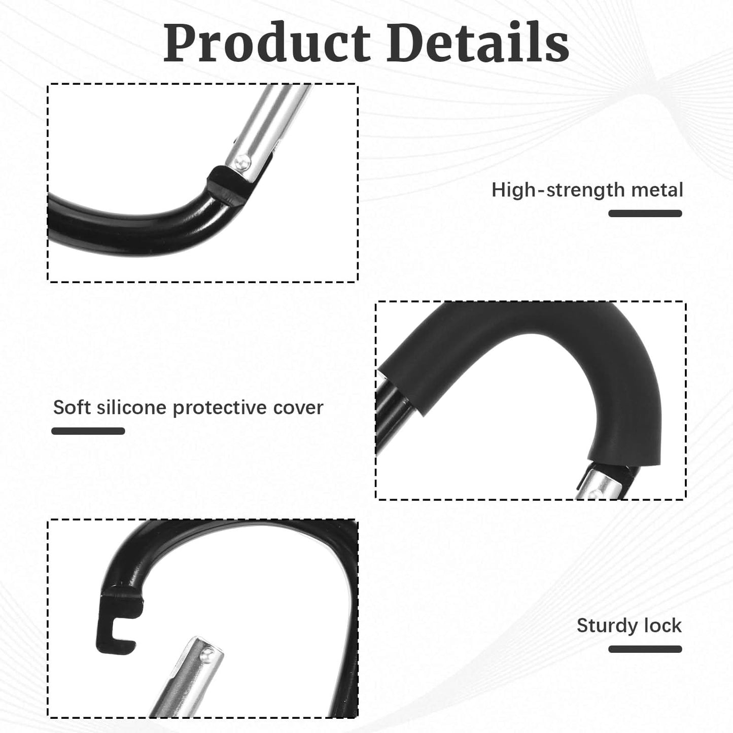 Paquete de 2 ganchos para cochecito, clip de mosquetón grande