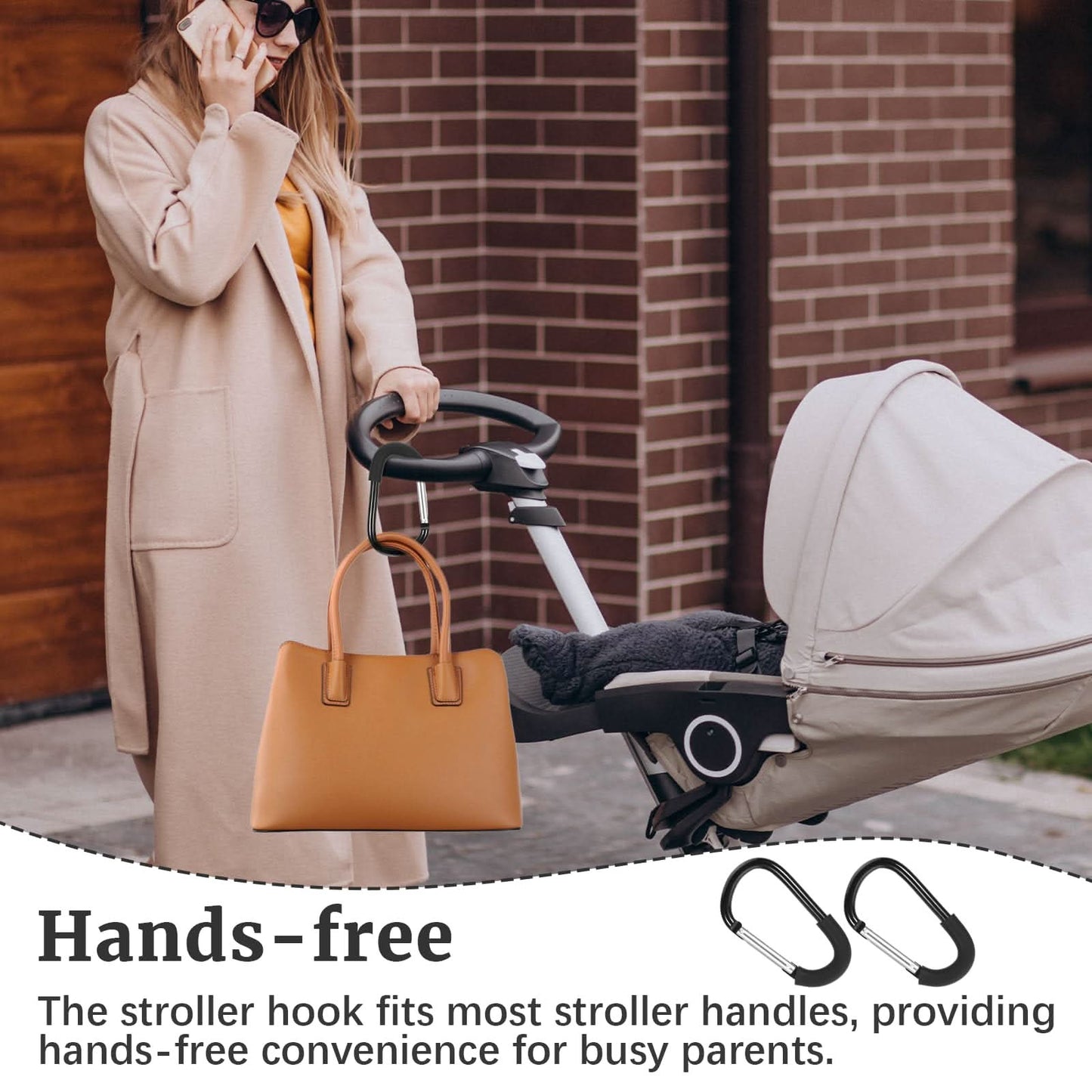 Paquete de 2 ganchos para cochecito, clip de mosquetón grande