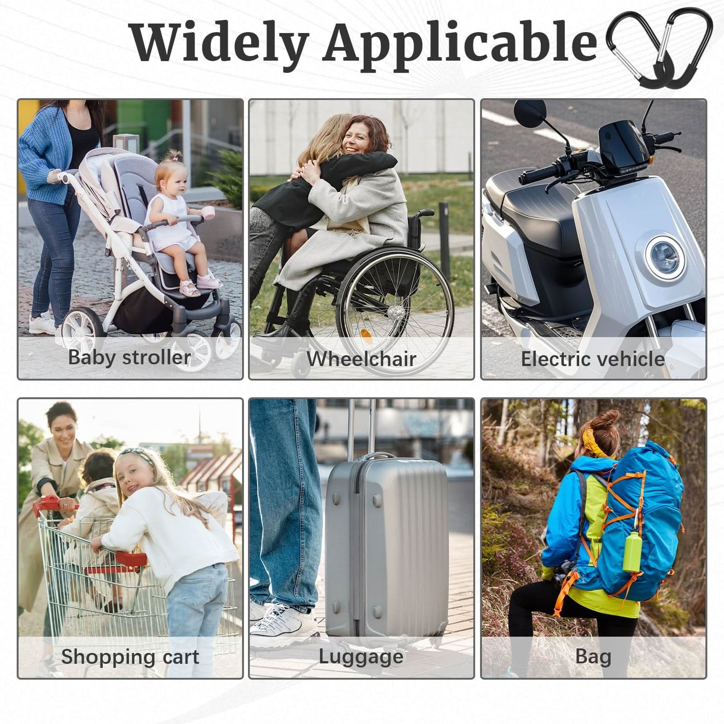 Paquete de 2 ganchos para cochecito, clip de mosquetón grande