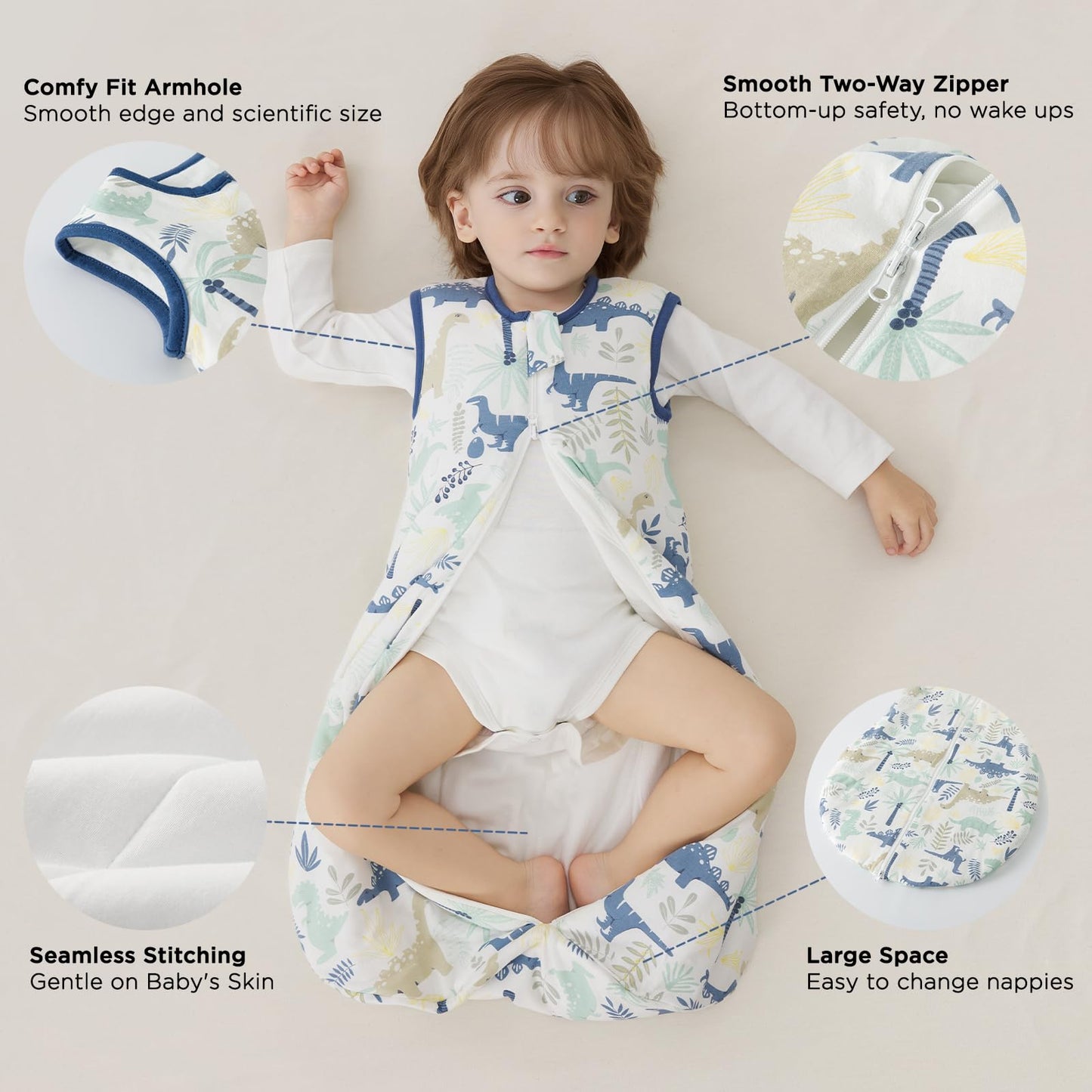 Duomiaomiao 2.5 TOG - Saco de dormir para bebé, 100% algodón, 0-6 meses