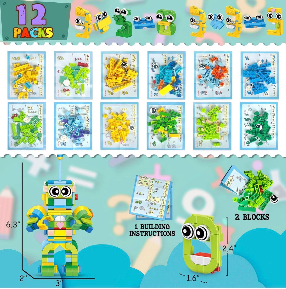 LINAYE 12 Pack Building Blocks Set