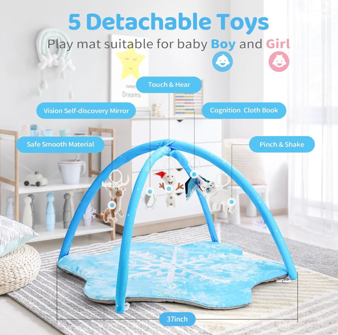 Gimnasio de juegos y tapete de actividades para bebés gruesos y afelpados BNAKKON