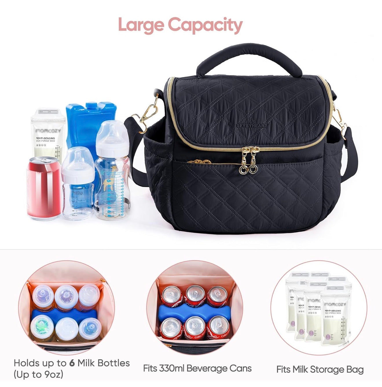 SFYBYHEART Bolsa de viaje enfriadora de leche materna con bolsa de hielo para 6 biberones de hasta 9 onzas