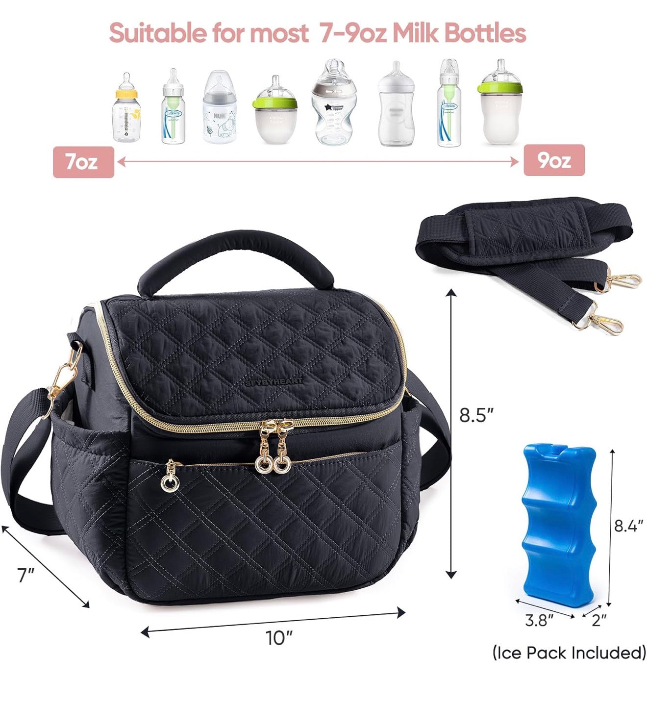 SFYBYHEART Bolsa de viaje enfriadora de leche materna con bolsa de hielo para 6 biberones de hasta 9 onzas
