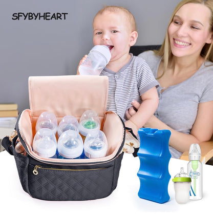 SFYBYHEART Bolsa de viaje enfriadora de leche materna con bolsa de hielo para 6 biberones de hasta 9 onzas