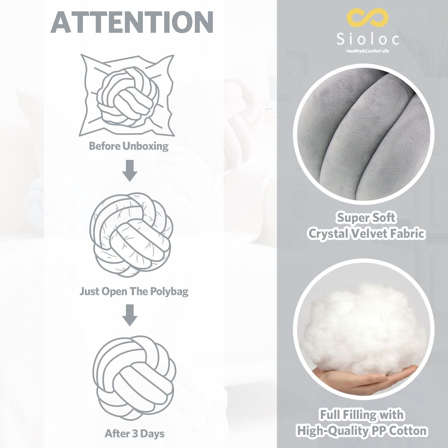 Almohada de bola de nudo suave Sioloc