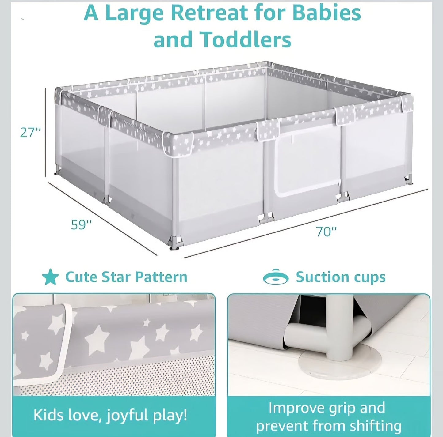 Corralito grande para bebés y niños pequeños, corralito de 74 x 50 pulgadas