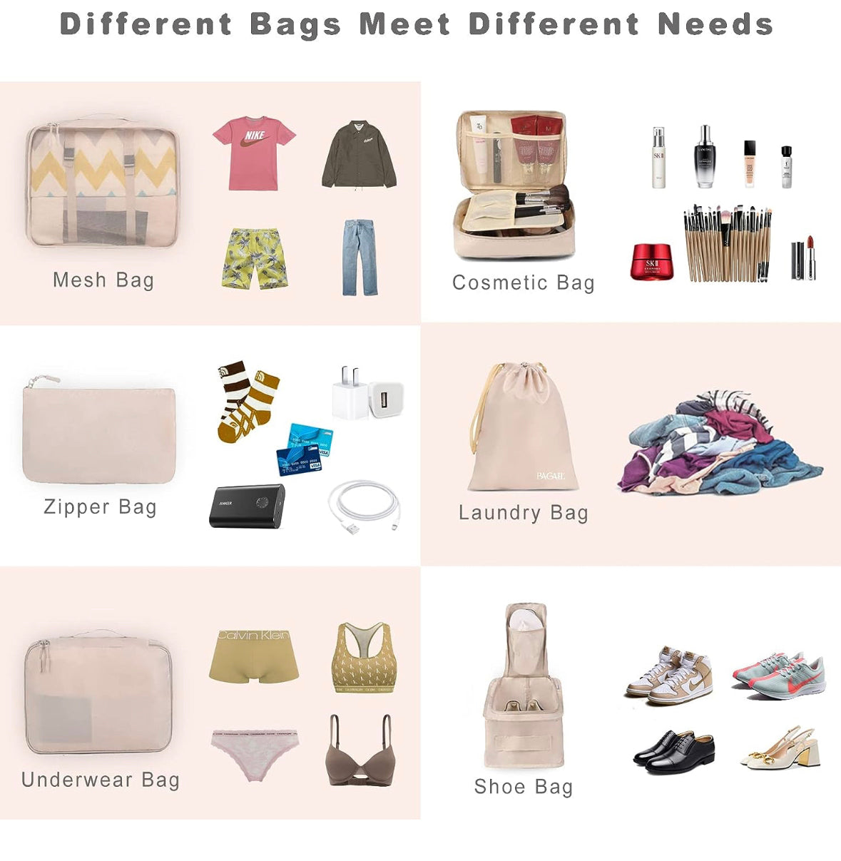 BAGAIL - Conjunto de 8 bolsas organizadores de equipaje