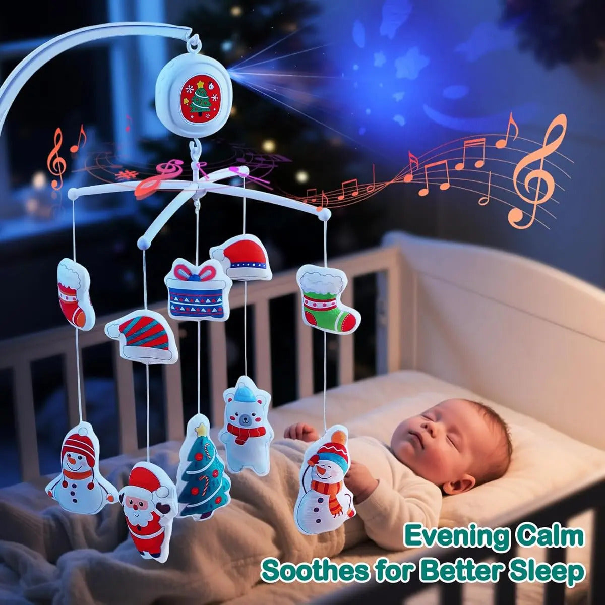 Móvil De Cuna Navideño Con Música Y Proyección Para Bebés