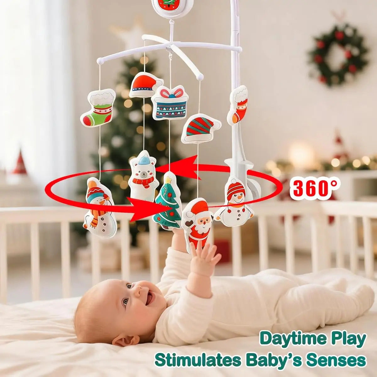 Móvil De Cuna Navideño Con Música Y Proyección Para Bebés