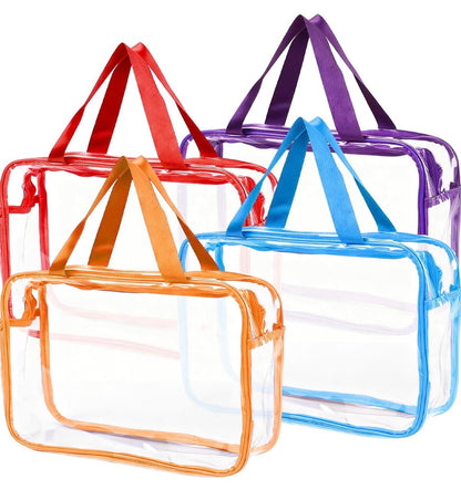 Paquete de 4 bolsas grandes de maquillaje transparente