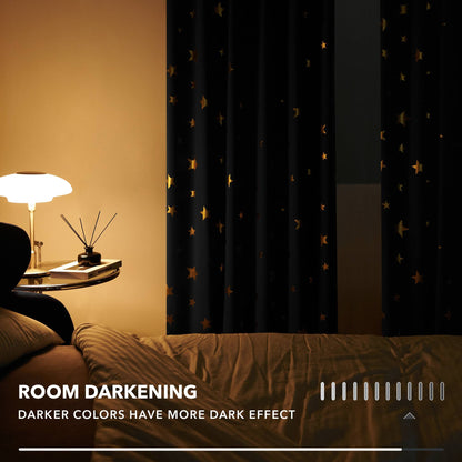 Cortinas Deconovo para habitación infantil con estampado de estrellas doradas metalizadas y efecto oscurecedor (juego de 2 paneles)