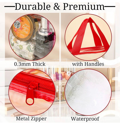 Paquete de 4 bolsas grandes de maquillaje transparente