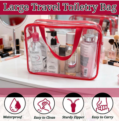 Paquete de 4 bolsas grandes de maquillaje transparente